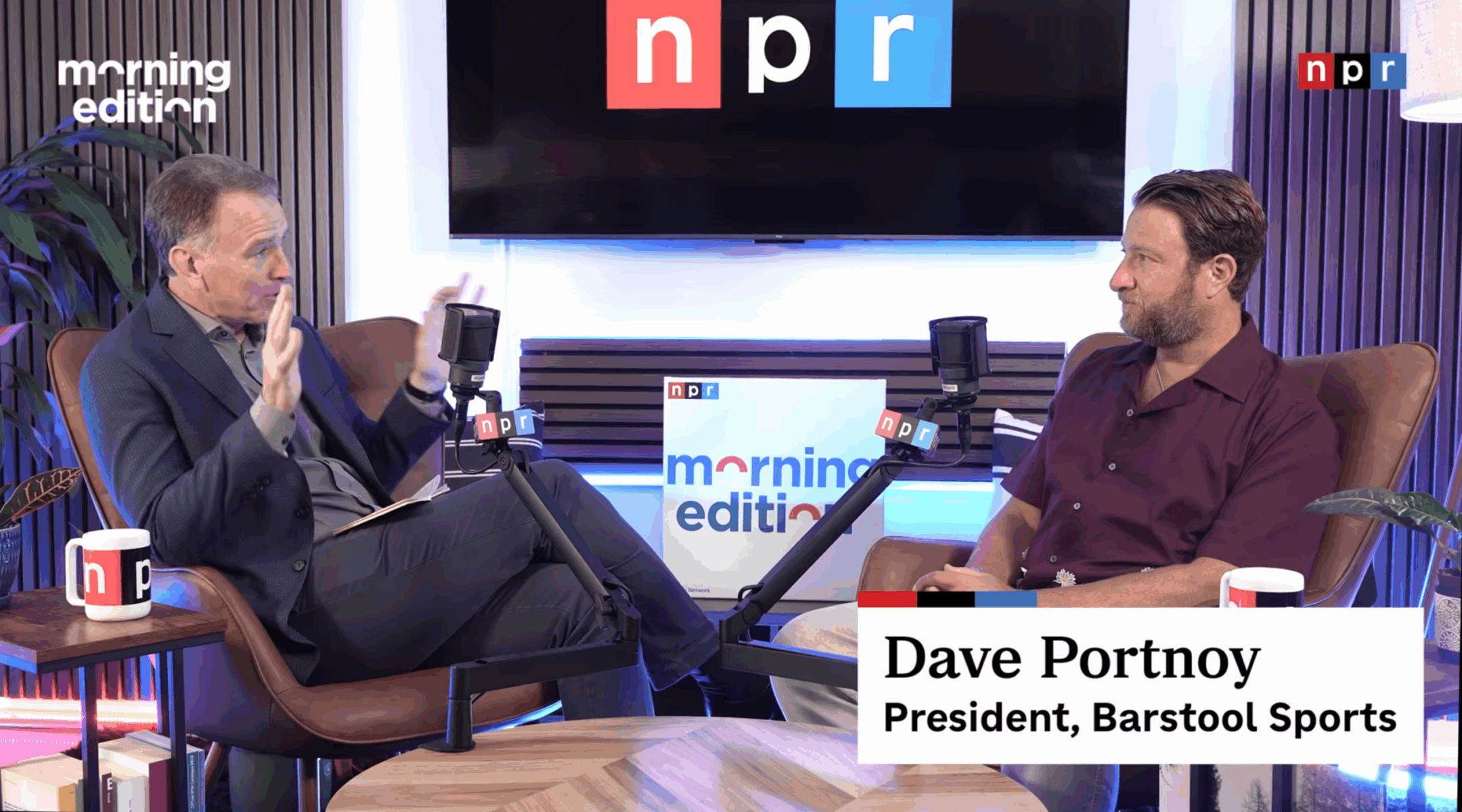 Dave Portnoy, right, spoke to NPR’s Steve Inskeep on “Morning Edition,” June 9, 2025. (Screenshot)
